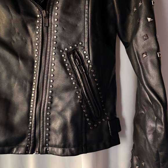 Silence + Noise Studded Embroidered Black Faux Leather Full Zip Jacket Women S - Picture 4 of 13